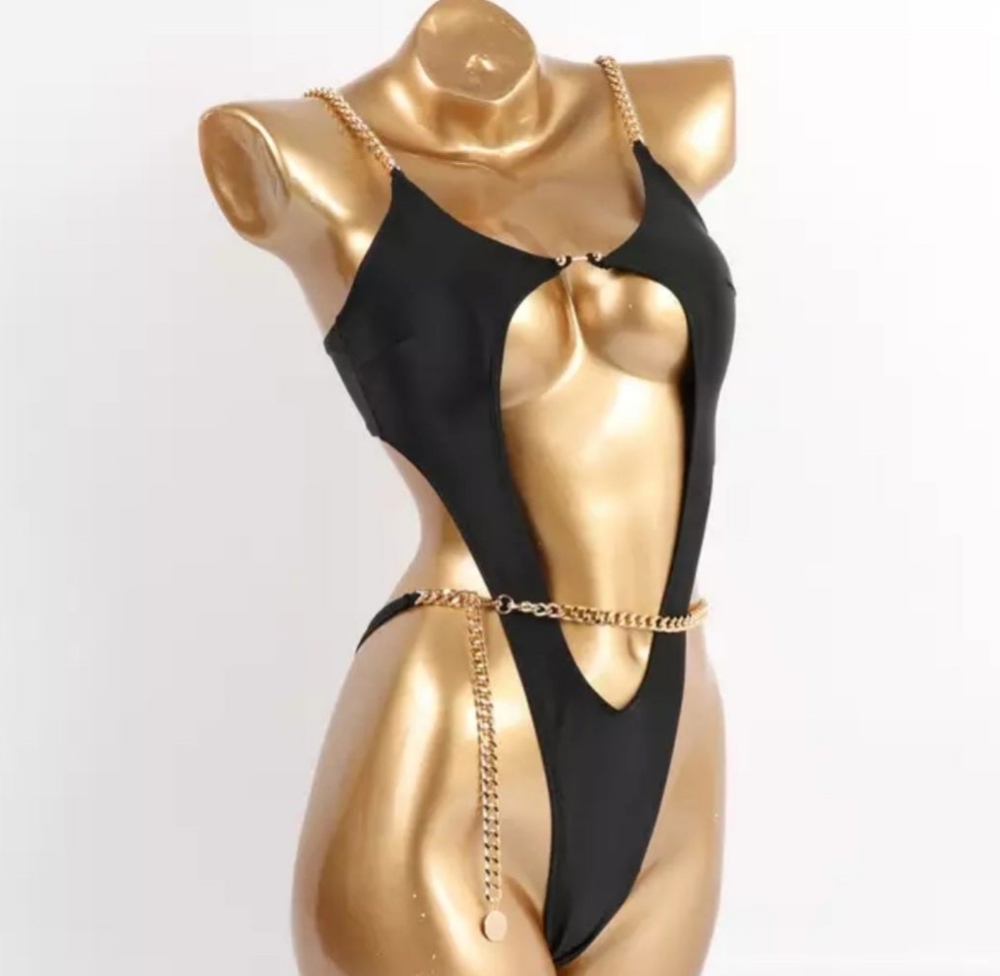 The lady in black swimming suit